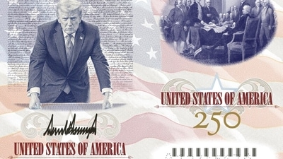 President Donald Trump revealed a redesigned American passport featuring his image and the phrase 'Welcome, but be good!' as part of a limited-edition commemorating the 250th anniversary of the Declaration of Independence.