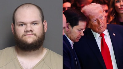 Tycen Proper (L) and President Trump and Marco Rubio at the White House UFC event. (Franklin County Jail and Reuters)
