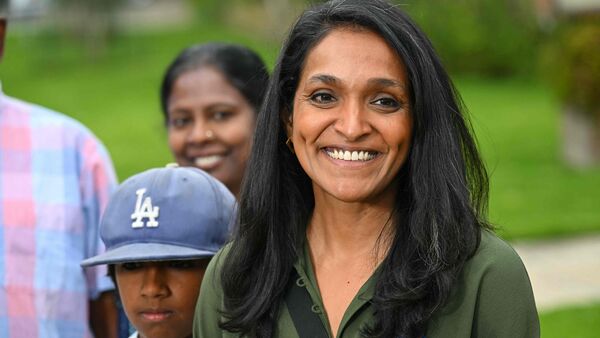 Los Angeles Councilmember Nithya Raman speaks to members of the media after she voting in the state's primary election at Silverlake Community Church in Los Angeles, California, on June 2, 2026. (Photo by Patrick T. Fallon / AFP)