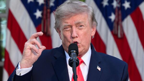 US President Donald Trump speaks during a Rose Garden Club dinner with American farmers at the White House in Washington, DC, on June 25, 2026. (Photo by Mandel NGAN / AFP)