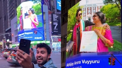 An Indian man honoured his mother on a Times Square billboard after years of struggle and setbacks. (Instagram/abhijayarora_)