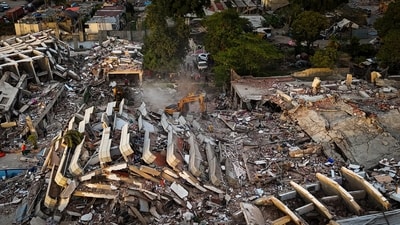This aerial view shows destroyed buildings in Caraballeda, La Guaira State, Venezuela. (AP)