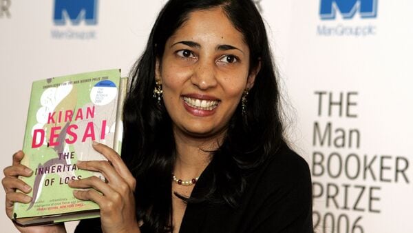 Indian Author Kiran Desai displays her book after winning the Man Booker Prize for 'The Inheritance of Loss'