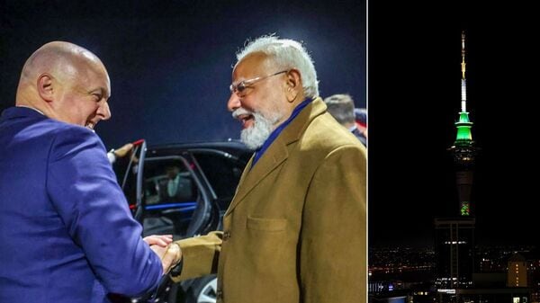 Modi was received by Luxon at the airport, where the two leaders exchanged a warm hug.