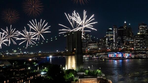 Fourth of July celebrations: Spectacular fireworks show above Brooklyn Bridge during the Macy's Fourth of July fireworks show on July 4.
