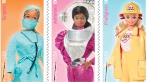 The new stamp collection highlights 10 career-themed Barbie dolls from different eras, reflecting the character's evolution over more than six decades.