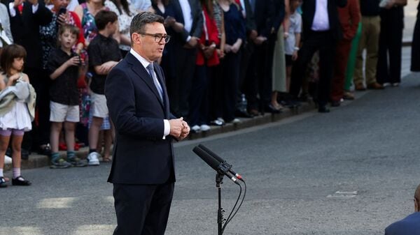 Britain's newly appointed Prime Minister Andy Burnham delivers a speech outside 10 Downing Street after taking office, in London, Britain, July 20, 2026.