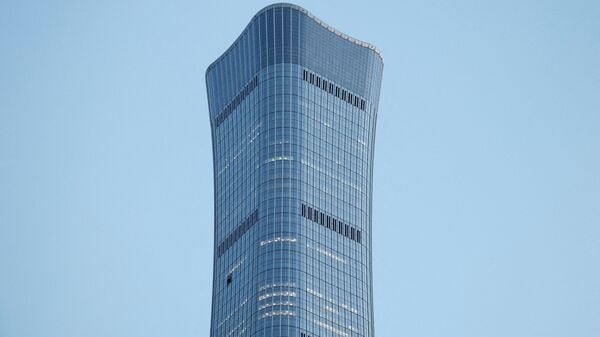 FILE PHOTO: The CITIC Tower, also known as China Zun, where damage is visible on a high floor of the exterior, in Beijing, China