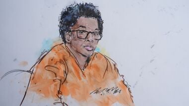 In this courtroom sketch, David Anthony Burke, who is known as D4vd, is seen in court Tuesday, July 21, 2026, in Los Angeles. (Bill Robles via AP)