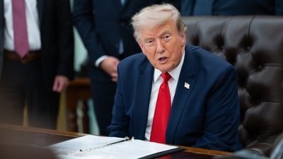 US President Donald Trump during an announcement in the Oval Office of the White House in Washington, DC. (Bloomberg)