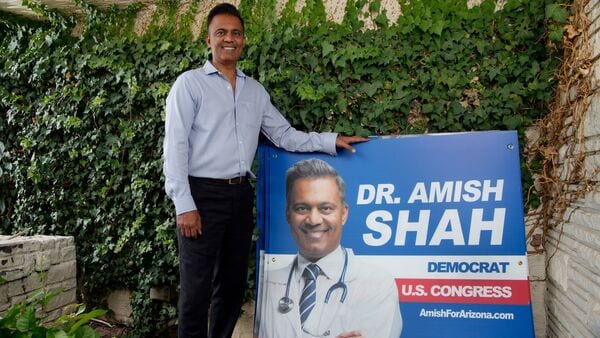 Democratic candidate for Arizona's 1st Congressional Dr. Amish Shah poses, Thursday, July 16, 2026, in Phoenix.
