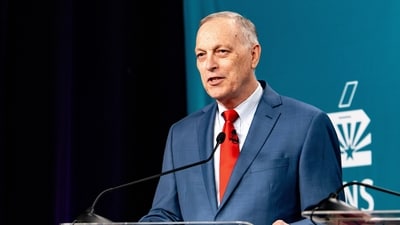 Rep. Andy Biggs, R-Ariz., debates with his Republican opponents in the 2026 AZ Clean Elections governor primary debate, Wednesday, June 17, 2026, in Scottsdale, Ariz. (Diannie Chavez/The Arizona Republic via AP, Pool) (Diannie Chavez/Pool The Arizona )
