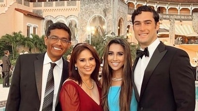 Brandon Gill with his wife Danielle D'Souza and her parents, Dinesh D'Souza (L) and his wife. (X | @KarthikForTexas)