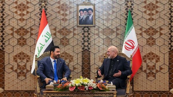 Iranian Parliament Speaker Mohammad Bagher Ghalibaf meets with Iraqi Prime Minister Ali al-Zaidi in Tehran, Iran