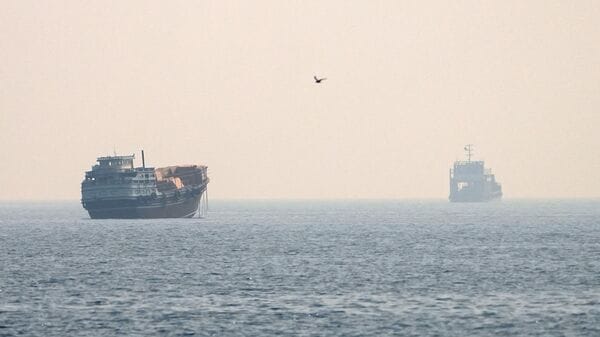 Vessels at the Strait of Hormuz, as seen from Musandam, Oman