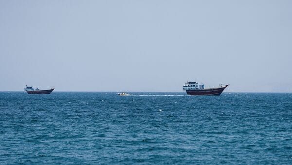 Vessels at the Strait of Hormuz, as seen from Musandam, Oman, July 26, 2026. REUTERS/Stringer