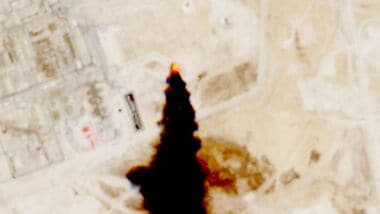 A satellite image shows smoke coming out of an oil facility, as Yemen's Iran-aligned Houthis said on Monday they targeted a number of sensitive crude oil supply and transport sites, according to a statement by the group's military spokesperson Yahya Sare, in Abqaiq, Saudi Arabia July 27, 2026. Courtesy European Union/Copernicus Sentinel-2/Handout via REUTERS THIS IMAGE HAS BEEN SUPPLIED BY A THIRD PARTY. MANDATORY CREDIT