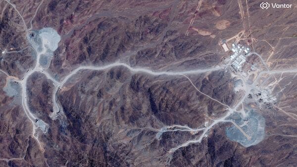 A satellite view shows tunnel entrances at Pickaxe Mountain, of the Natanz nuclear facility, near Natanz, Iran, June 30, 2026