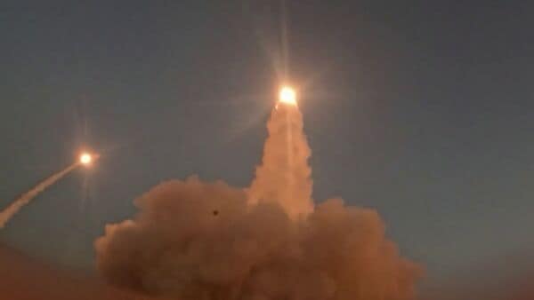 Missiles are launched during a military operation, as the United States resumed airstrikes on Iran with rare daytime attacks amid escalating tensions over the Strait of Hormuz.