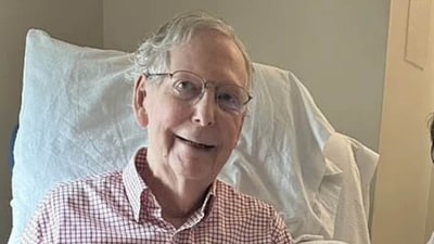 A new photo of Senator Mitch McConnell from his hospital room has sparked fresh questions online. (Credit: Mitch McConnell office)