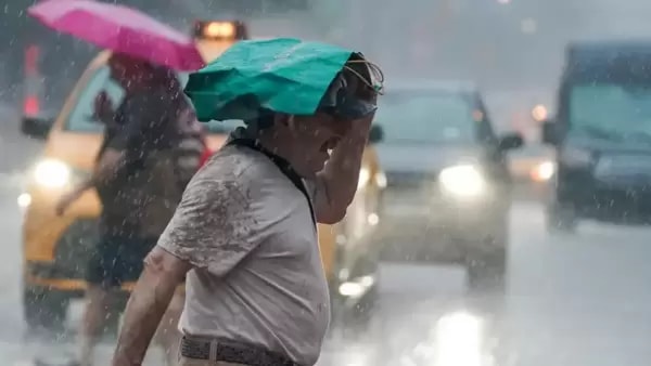 New York City was battered by torrential rain and thunderstorms on Saturday.