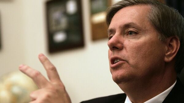 FILE - Sen. Lindsey Graham, R-S.C., speaks during an interview with the Associated Press in Washington, Feb. 8, 2005. (AP Photo/Gerald Herbert, File)
