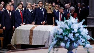 U.S. President Donald Trump, U.S. Vice President JD Vance, U.S. Treasury Secretary Scott Bessent, Eric Trump, his wife Lara, U.S. Special Envoy to the Middle East Steve Witkoff and White House Chief of Staff Susie Wiles attend the funeral service for late U.S. Senator Lindsey Graham (R-SC) at Washington National Cathedral in Washington, D.C., U.S., July 28, 2026. REUTERS/Evan Vucci