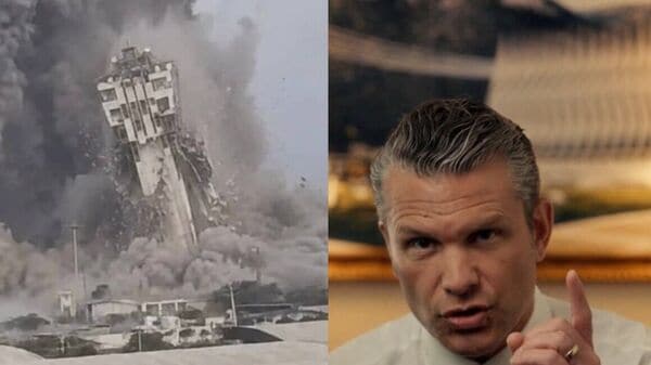 US Defense Secretary Pete Hegseth shares an image reportedly showing the collapse of the Chabahar port tower in Iran.