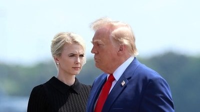 Natalie J. Harp is an American political aide who has served as the president's executive assistant since 2025. (Kevin Dietsch/Getty Images/AFP)
