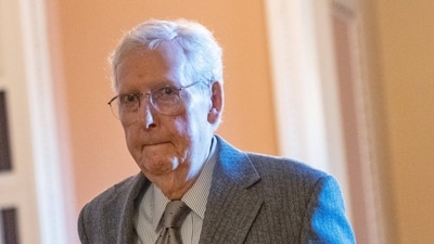 Sen. Mitch McConnell walks through the Capitol, Jan. 15, 2026. (AP Photo/Allison Robbert)