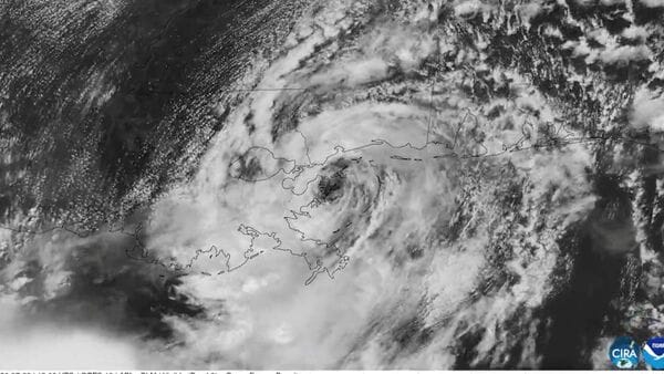 FILE PHOTO: Satellite imagery shows storm Bertha making landfall in Louisiana, U.S., July 22, 2026.
