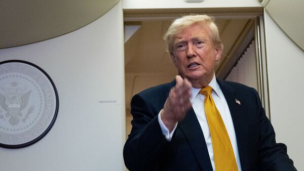 US President Donald Trump speaks to reporters aboard Air Force One after repeating his claim that he helped avert a wider India-Pakistan conflict and saying he deserved the Nobel Peace Prize for his role in resolving global disputes.