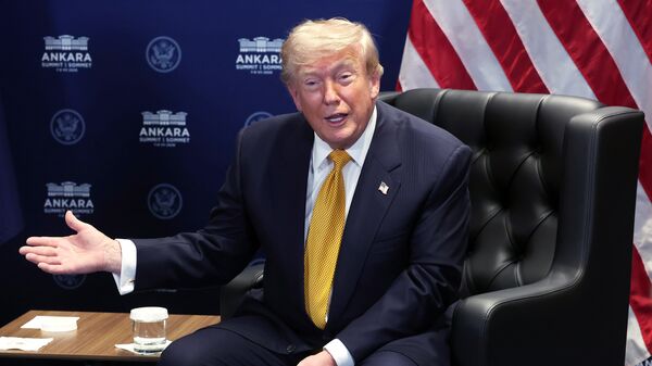 President Donald Trump speaks during a meeting with NATO Secretary General Mark Rutte at the NATO summit in Ankara, Turkey, Wednesday, July 8, 2026.