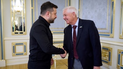 Lindsey Graham death: The photo shows Ukraine's President Volodymyr Zelensky (L) welcoming US Senator Lindsey Graham prior their talks in Kyiv. Republican Senator Lindsey Graham of South Carolina, a key ally of US President Donald Trump, died on July 11, 2026, at the age of 71. (AFP)