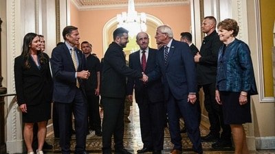 Ukrainian President Volodymyr Zelensky, who is in Washington, went to the US Capitol and watched the vote on the bill from the Senate gallery. (AFP)