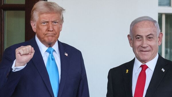 U.S President Donald Trump welcomes Israeli Prime Minister Benjamin Netanyahu at the entrance of the White House in Washington, U.S., February 4, 2025. (Image: Reuters)