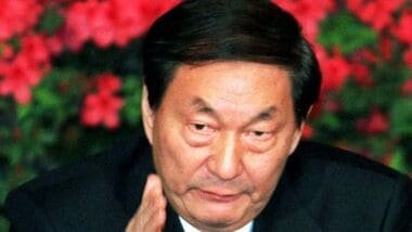 FILE PHOTO: China's newly elected Prime Minister, Zhu Rongji gestures as he answers journalists' questions at a news briefing in Beijing's Great Hall of the People at the conclusion of the National People's Congress March 19. Zhu ruled out any official reassessment of the 1989 Tiananmen Squre crackdown. REUTERS/Natalie Behring/File Photo