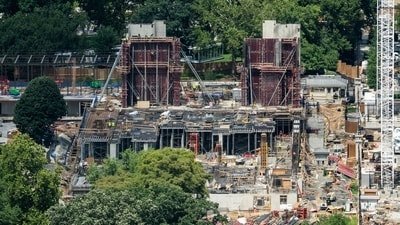 Construction on the new ballroom extension of the White House in Washington, DC. (Bloomberg)