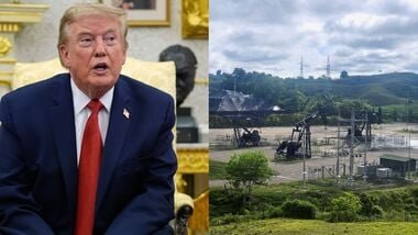 File image of US President Donald Trump and an oil rig