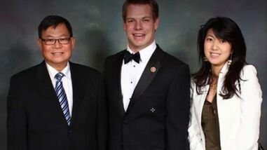 File image of former US lawmaker Eric Swalwell with alleged Chinese spy Fang Fang
