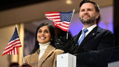 (FILES) US Vice President JD Vance and US second lady Usha Vance watch the opening ceremony of the Milano Cortina 2026 Winter Olympic Games at the San Siro stadium in Milan, northern Italy, on February 6, 2026. (Photo by Alexander NEMENOV / AFP)