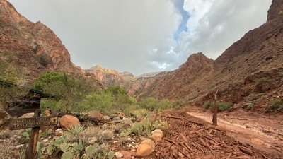 Phantom Ranch evacuees described a frightening Grand Canyon flash flood, while visitors shared relief, sadness and concern after seeing the damage.. (Parth Desai via AP) (AP)