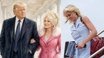 Natalie Harp is facing criticism on social media after Trump shared a post involving singer Dolly Parton. (Truth Social/ @realDonaldTrump, AP)