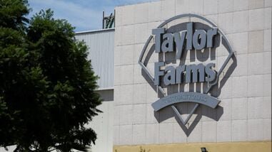 FILE PHOTO: The logo of U.S. supplier Taylor Farms at the company's installations following the temporary closure announced by Taylor Farms, in Doctor Mora, Guanajuato state, Mexico, July 24, 2026.