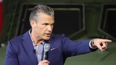 Pete Hegseth, US secretary of defense, speaks at an Oshkosh Corporation facility in Oshkosh, Wisconsin, US, on Monday, Aug. 24, 2026. Photographer: Talia Sprague/Bloomberg
