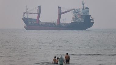 A vessel in the Strait of Hormuz near the beach of Bandar Abbas, Iran, June 30, 2026. Amirhosein Khorgooi