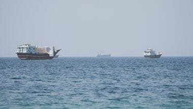Vessels near the Strait of Hormuz, as seen from Musandam, Oman, August 6, 2026. REUTERS/Stringer