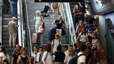 Passengers at the terminal at Vincenzo Bellini Catania Airport following the closure of the airport due to an ash cloud from Sicily’s Mount Etna eruption in Catania, Italy