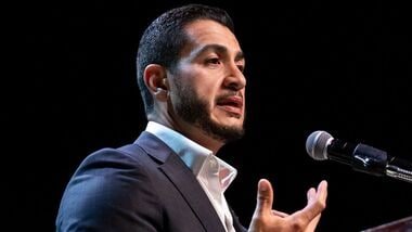 Abdul El-Sayed, US Democratic Senate candidate from Michigan, speaks during a primary election night watch party at The Majestic Theatre in Detroit, Michigan, US, early on Wednesday, Aug. 5, 2026. Photographer: Sarah Rice/Bloomberg