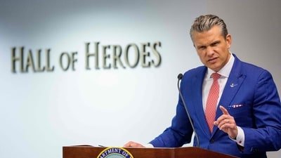 Secretary of War Pete Hegseth speaks during an event to honor Marines who were serving during the 2021 Abbey Gate bombing at the Pentagon. (Andrew Harnik/Getty Images/AFP )